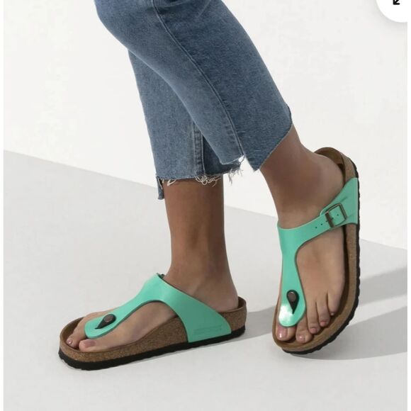 Birkenstock Gizeh Bs Birko-Flor Leather Sandals Graceful Emerald Color Sz 40 / 9 - Picture 1 of 7
